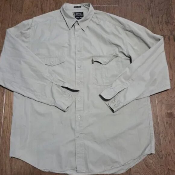 Eddie Bauer Legend Elkhorn Button Down Shirt XL Extra Large Beige Tan Outdoors - Picture 1 of 7